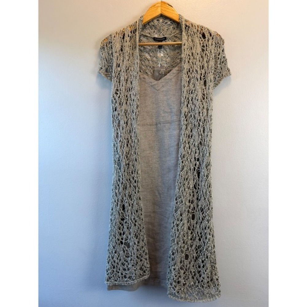 Eileen Fisher New XXS‎ Rustic Luster Linen Dress & Knit Duster Cardigan Set Grey
